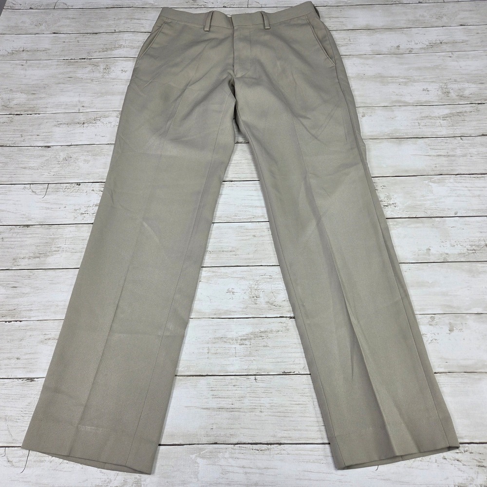Louis Raphael Tailored Dress Pants Flat Front Mens 29x30 Tan Khaki Polyester